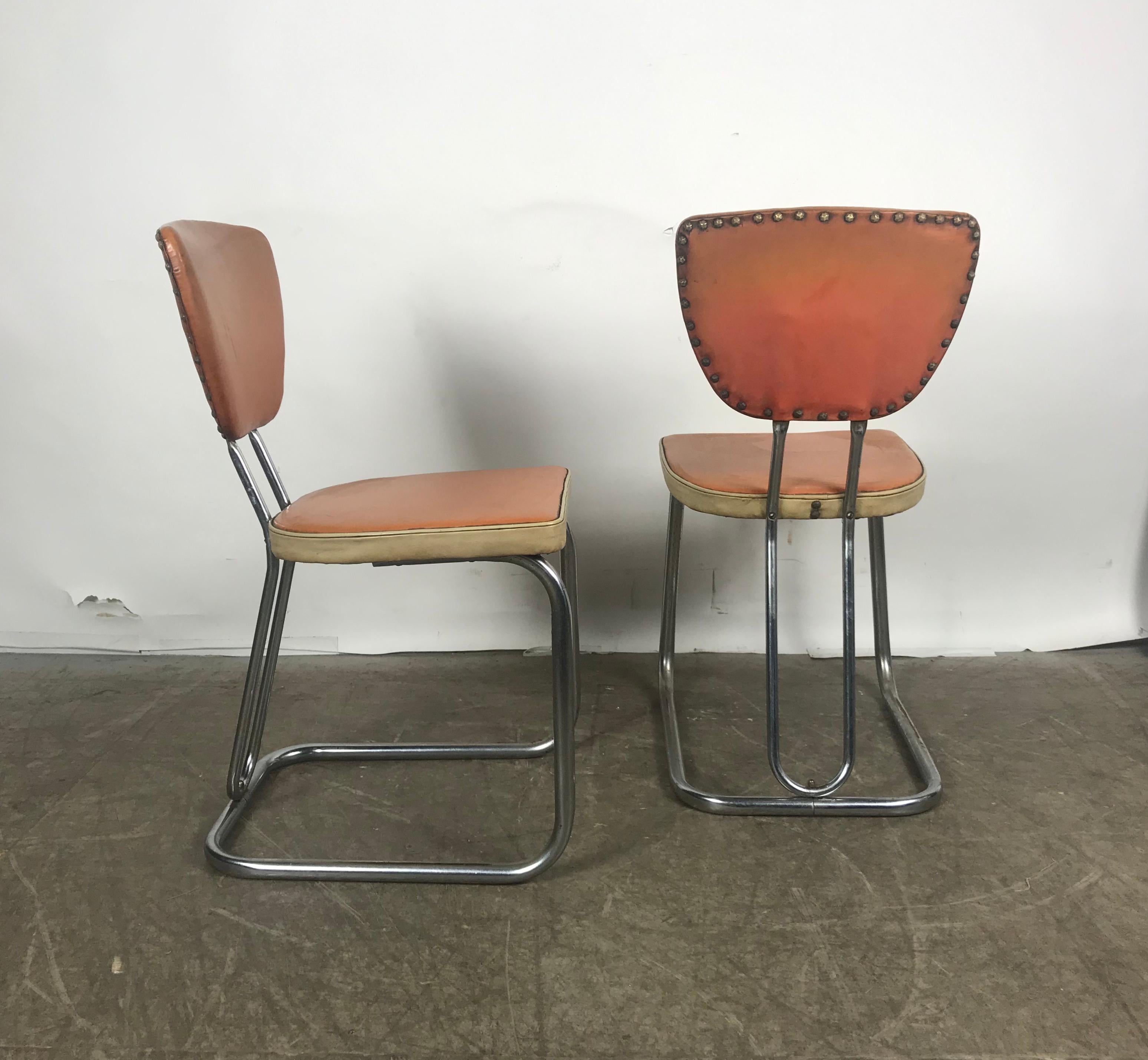 Pair of Stylized Art Deco, Machine Age Chrome Side Chairs by Daystrom In Good Condition For Sale In Buffalo, NY