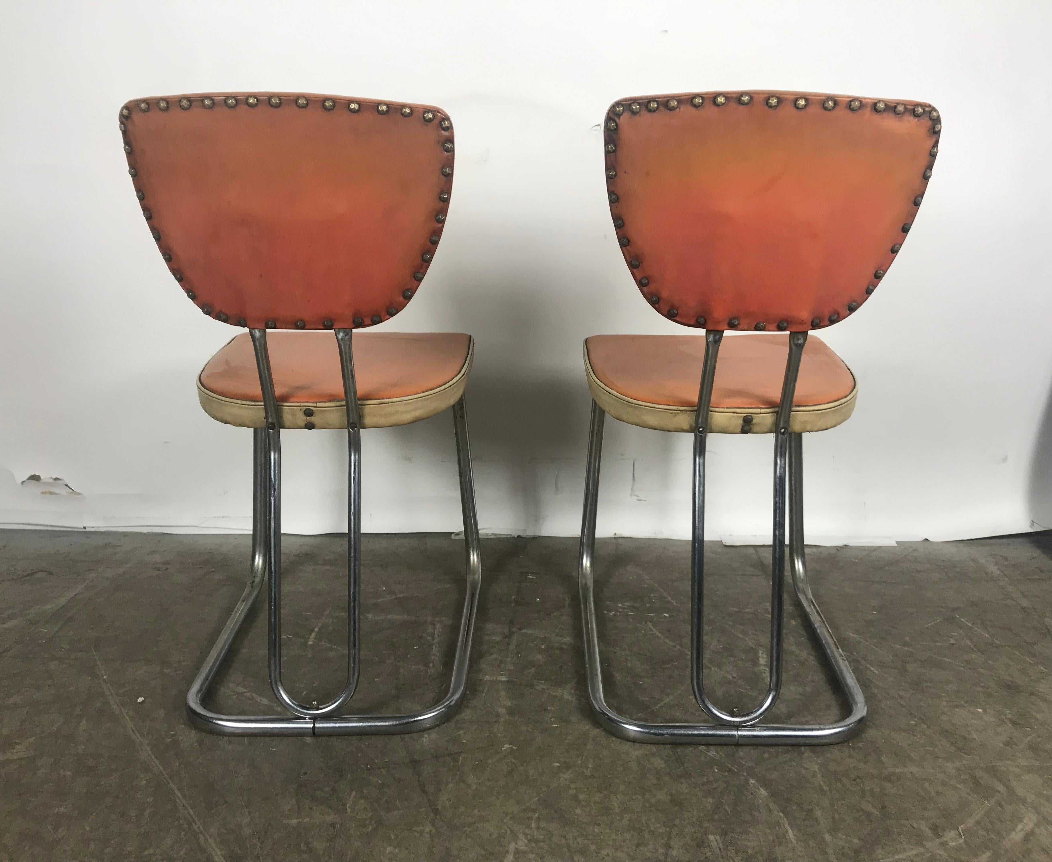 Mid-20th Century Pair of Stylized Art Deco, Machine Age Chrome Side Chairs by Daystrom For Sale