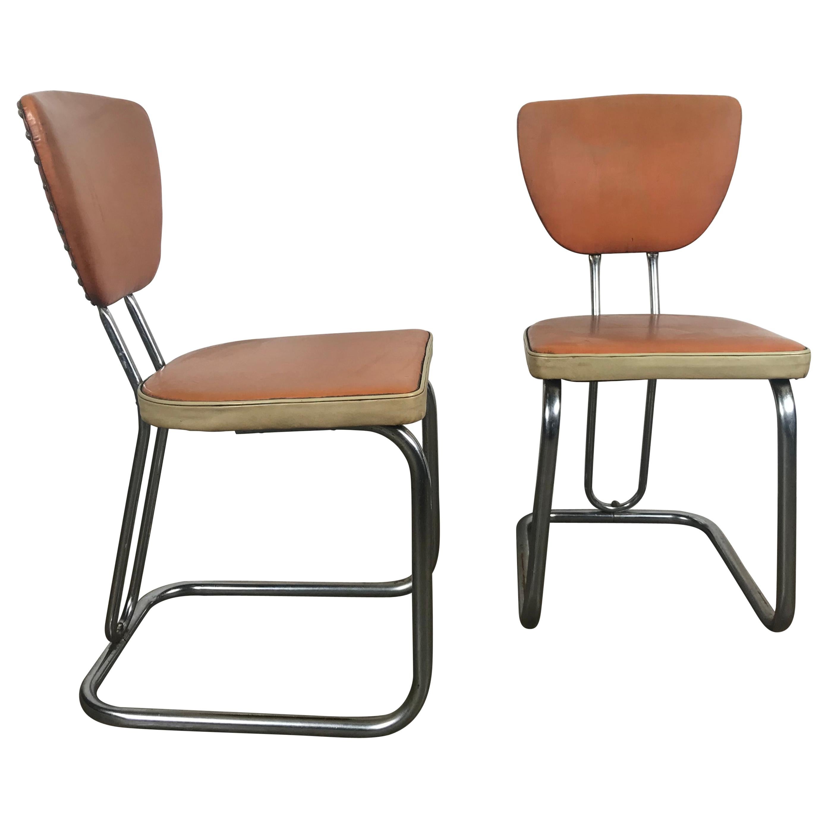 Pair of Stylized Art Deco, Machine Age Chrome Side Chairs by Daystrom
