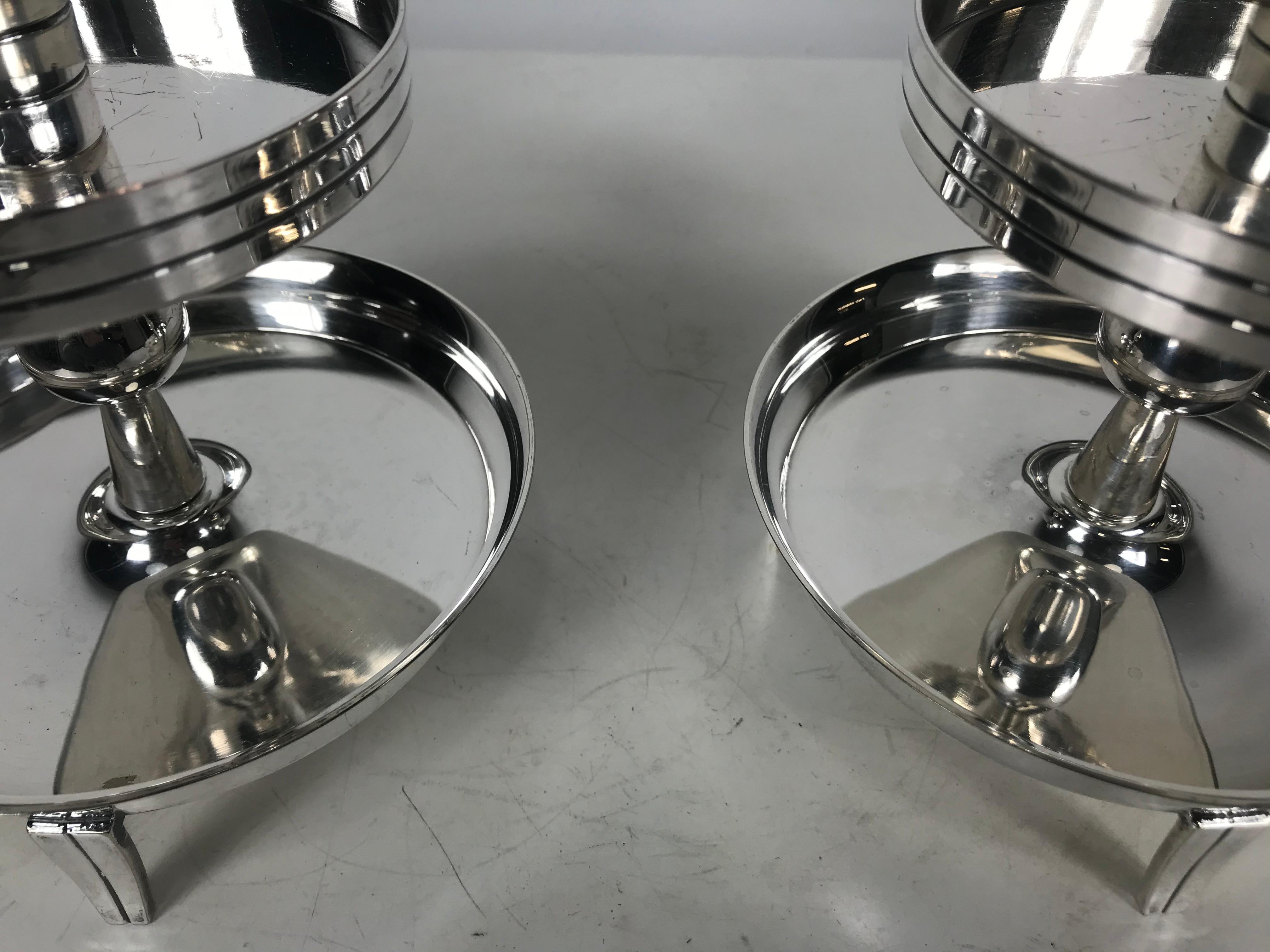 Mid-Century Modern Pair of Stylized Tiered Silver plated Candleholders by Tommi Parzinger For Sale