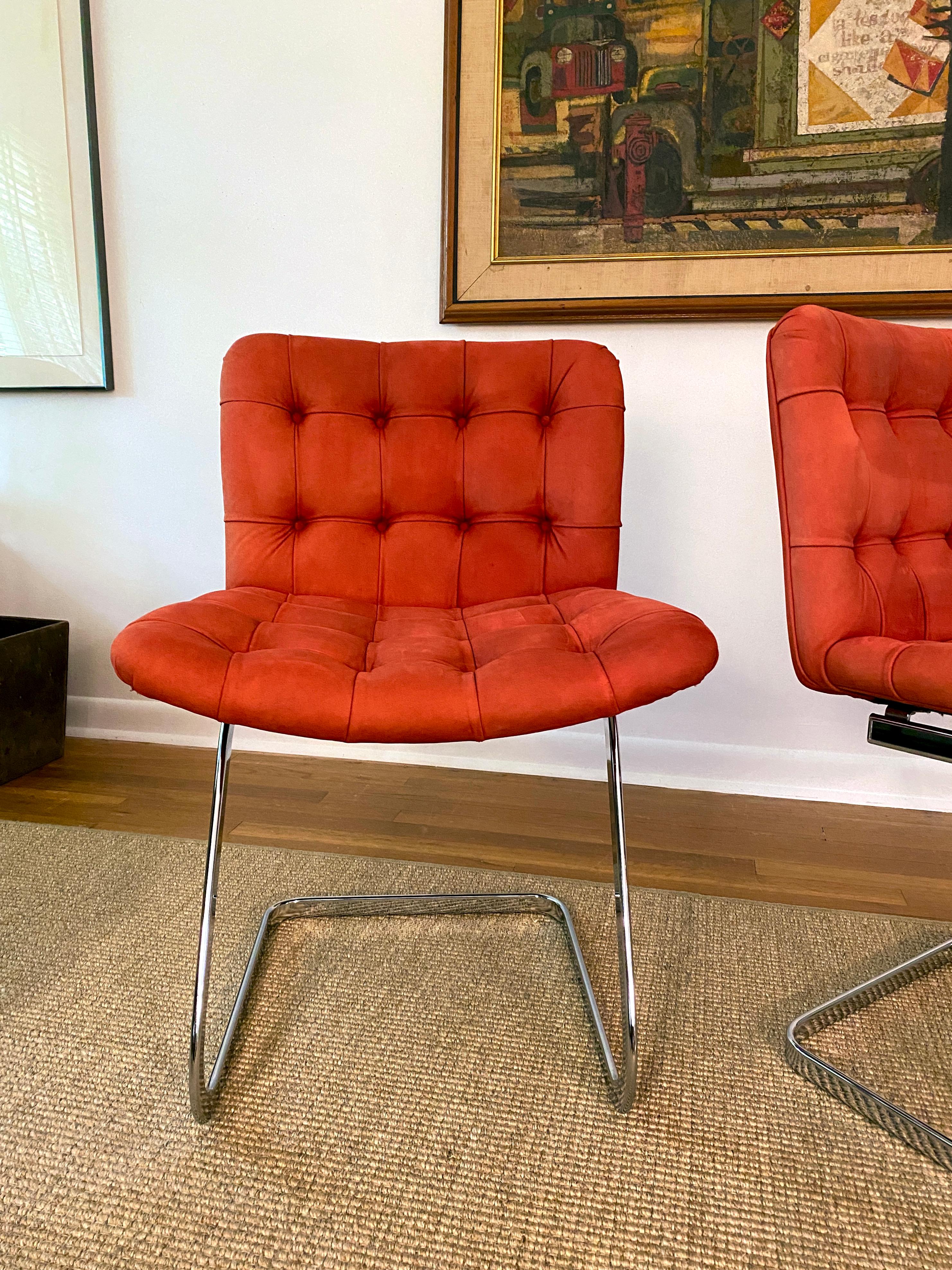 Mid-Century Modern Pair Suede Leather Cantilever Chairs Designed By Robert Haussmann For de Sede For Sale