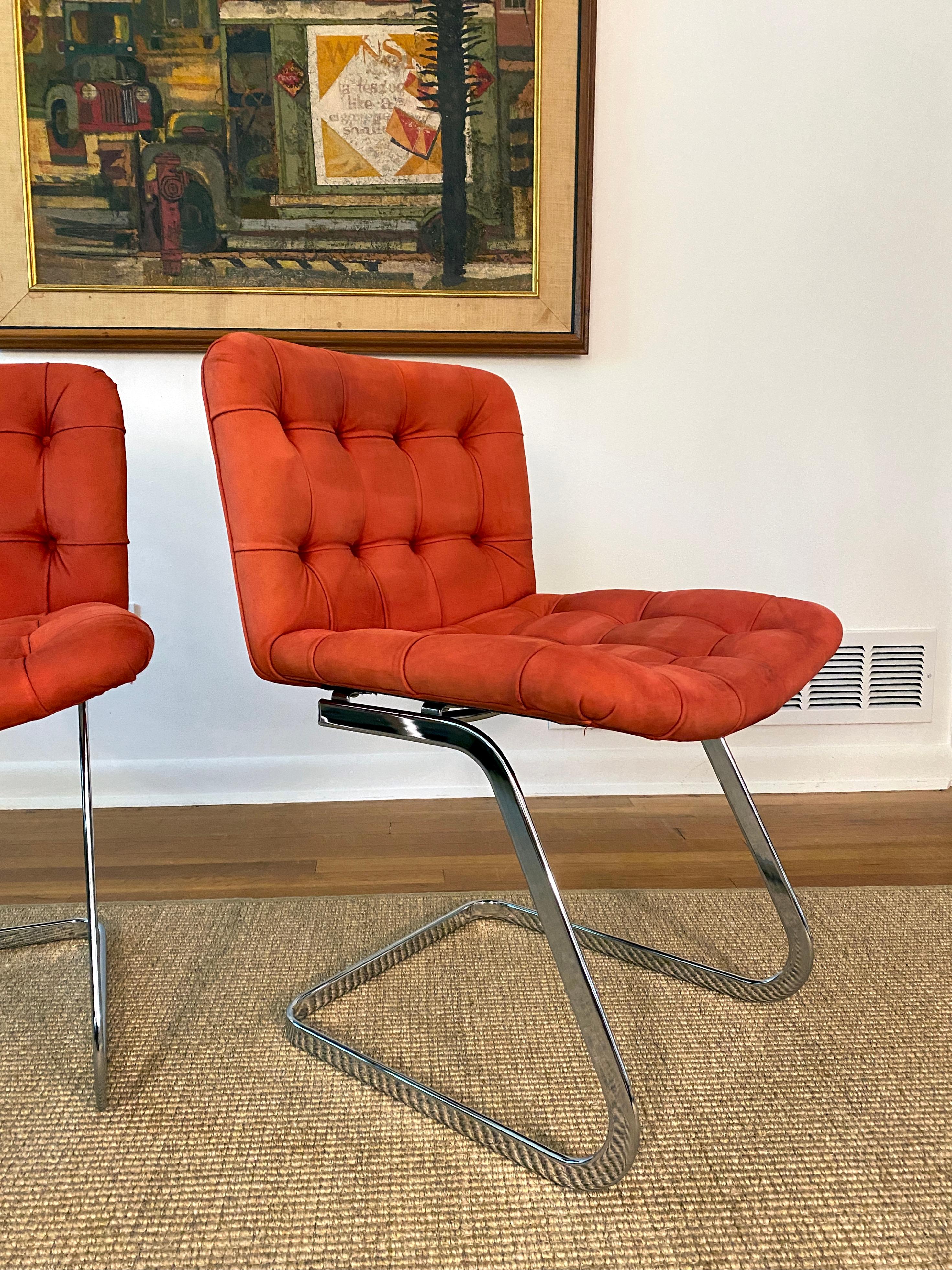 Swiss Pair Suede Leather Cantilever Chairs Designed By Robert Haussmann For de Sede For Sale