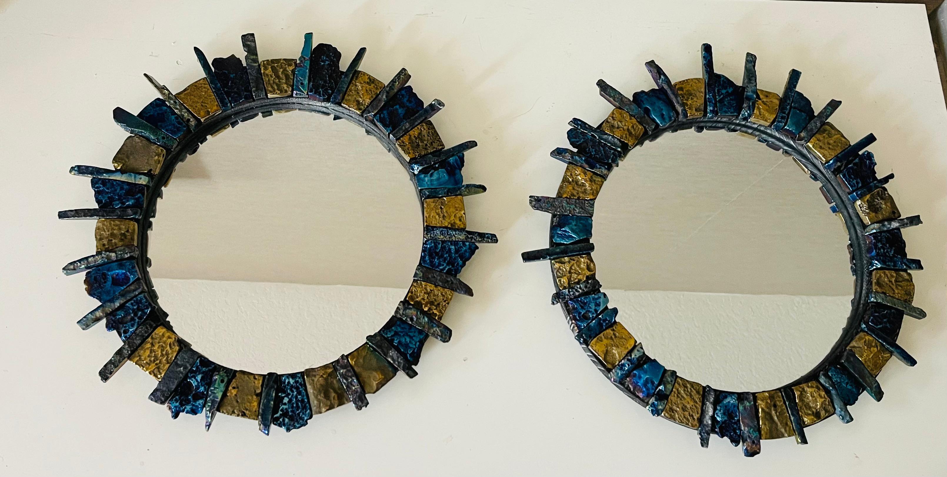Coppia di specchi moderni organici a raggiera in stile Agata Stone Oro Lalane In condizioni buone in vendita a Boca Raton, FL