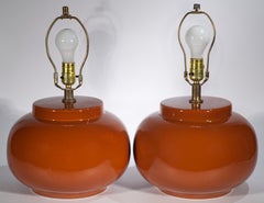 Pair Sunset Cosco Large Burnt Orange Urn Table Lamps, 1940s-1950s