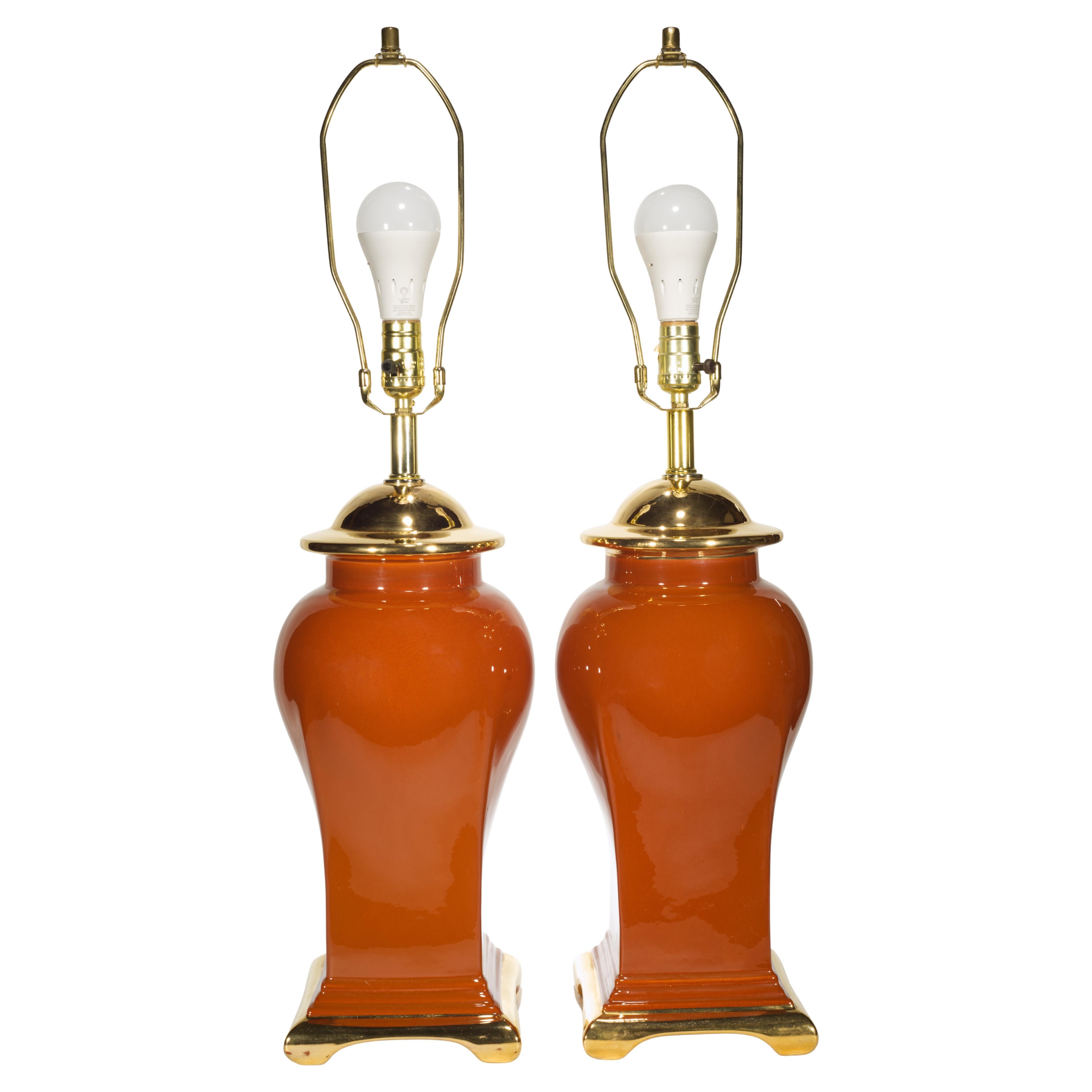 Pair Sunset Cosco Large Ceramic Baluster Urn Table Lamps, 1960s-1970s For Sale