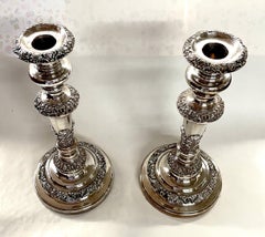 PAIR Superb Antique English Sheffield Plate Rococo style Candlesticks, Acanthus