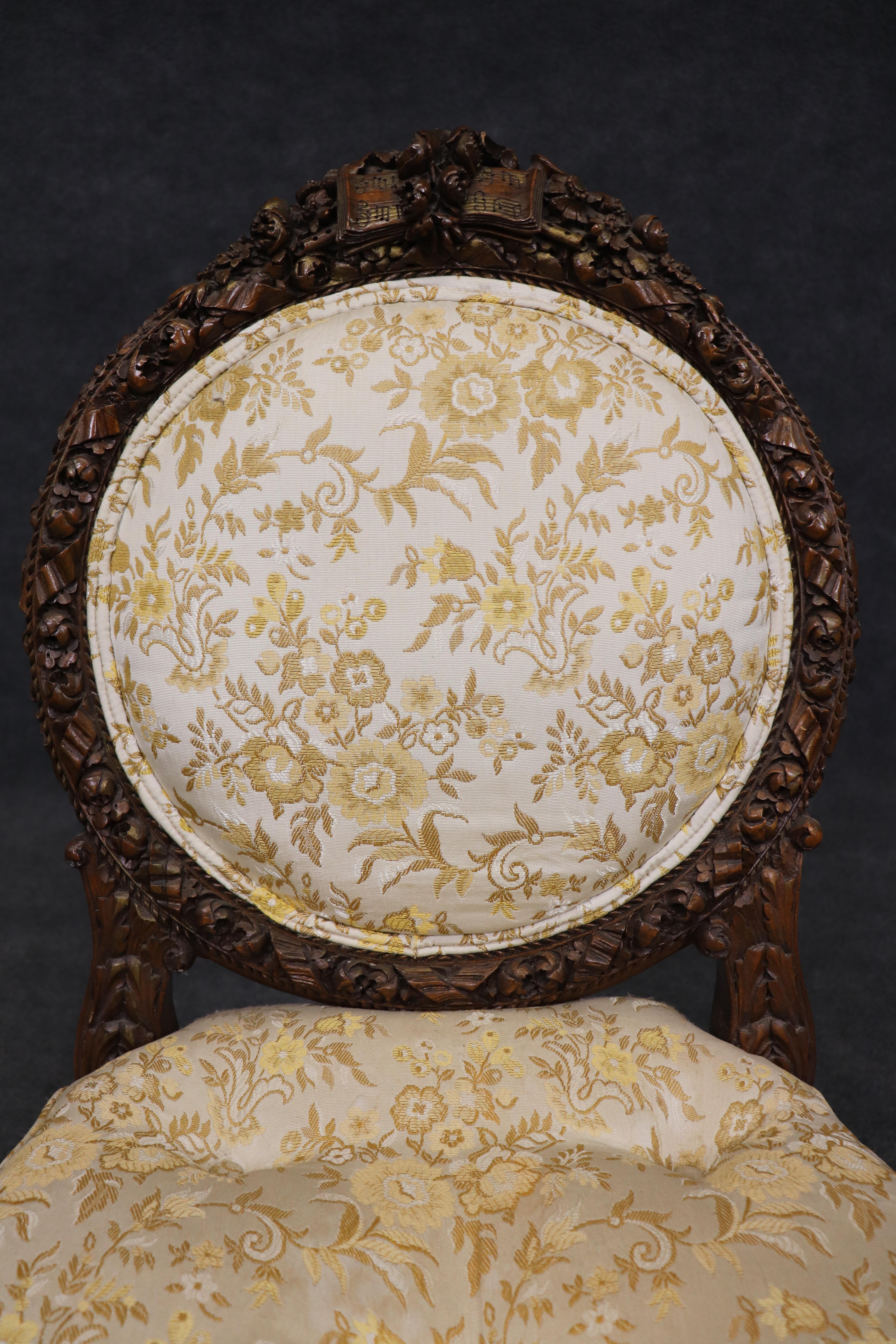 Pair Superb Carved Walnut French Louis XV Boudoir Side Chairs Circa 1920 For Sale 7