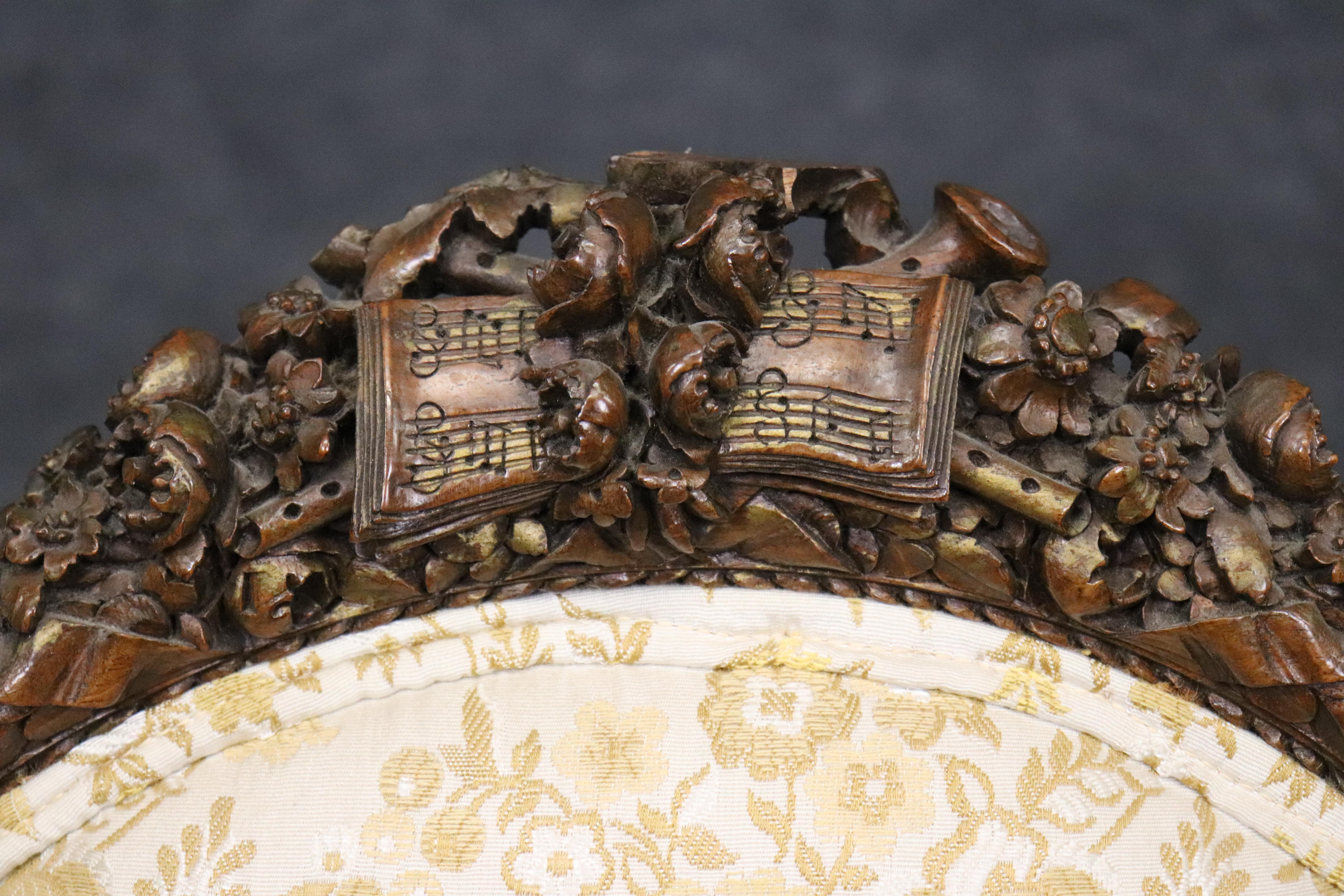 Pair Superb Carved Walnut French Louis XV Boudoir Side Chairs Circa 1920 For Sale 8