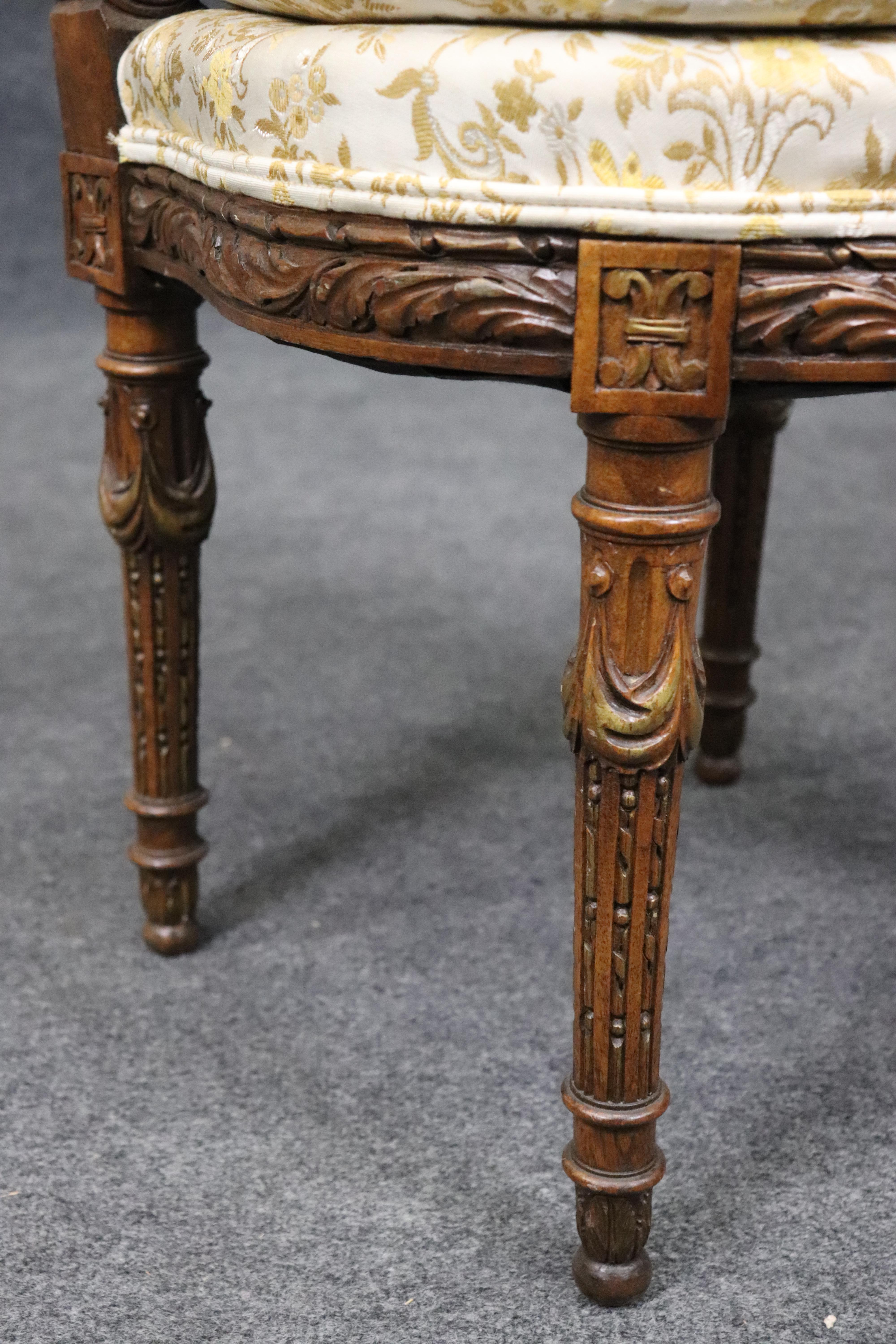 Pair Superb Carved Walnut French Louis XV Boudoir Side Chairs Circa 1920 For Sale 5