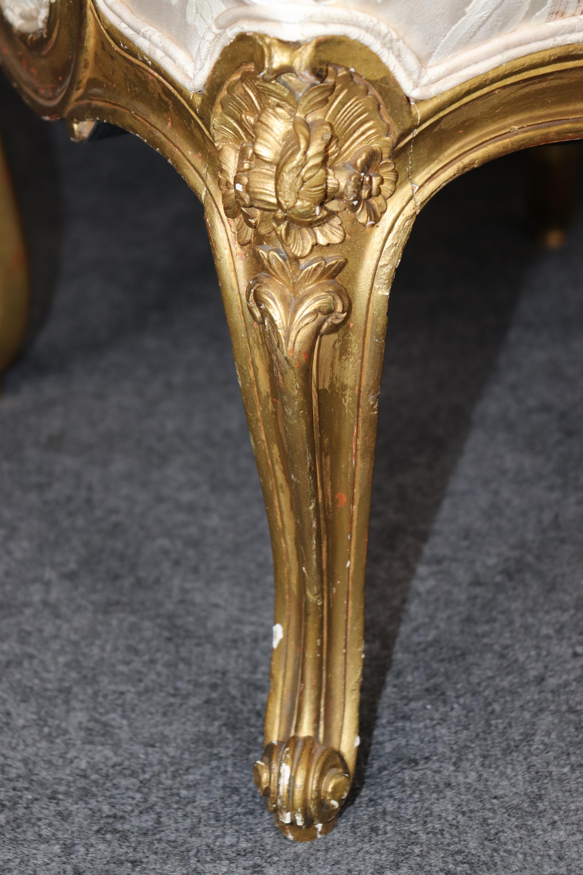 Pair Superb French Louis XV Style Gold Gilt Carved Bergere Armchairs For Sale 2