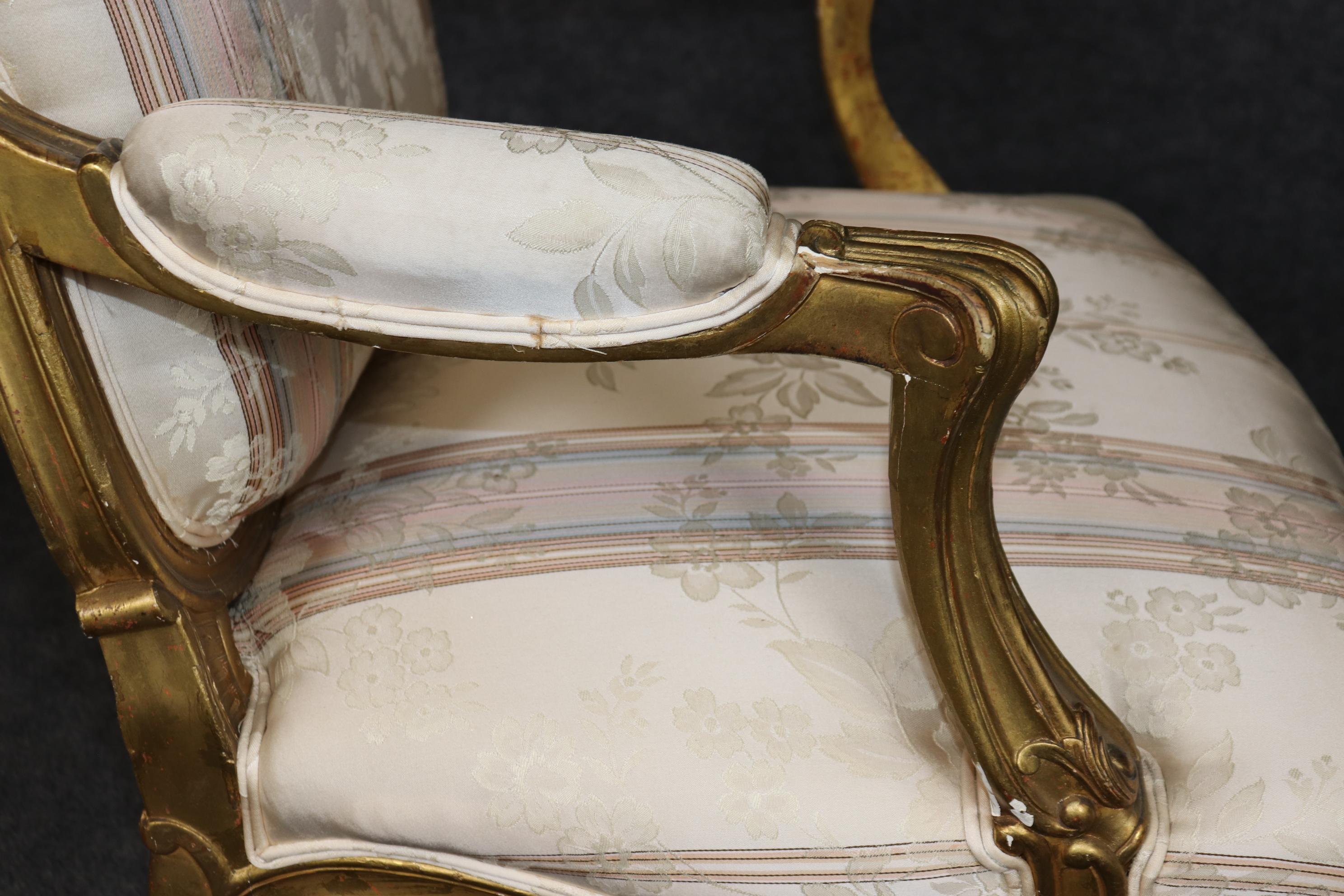 Pair Superb French Louis XV Style Gold Gilt Carved Bergere Armchairs For Sale 3