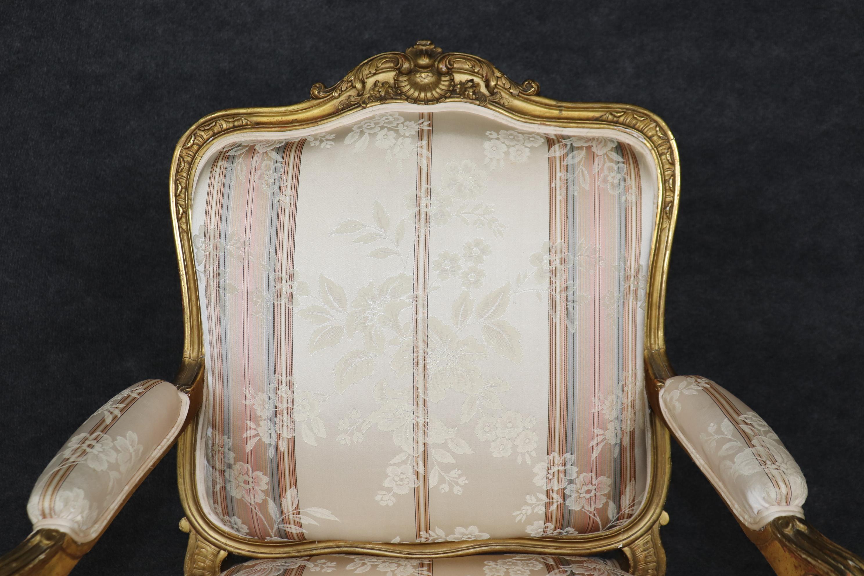 Pair Superb French Louis XV Style Gold Gilt Carved Bergere Armchairs For Sale 4