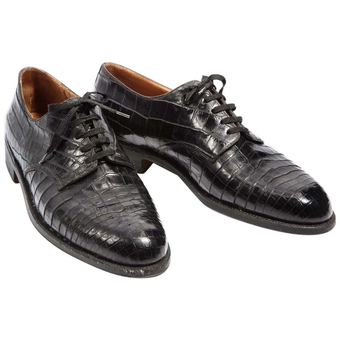 Pair Superb Royal Maker A. Gillet Paris Gentleman's 1920s  Black Crocodile Shoes