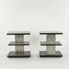 Pair Swaim Silver Gilt Verre Églomisé Fontane Side Tables