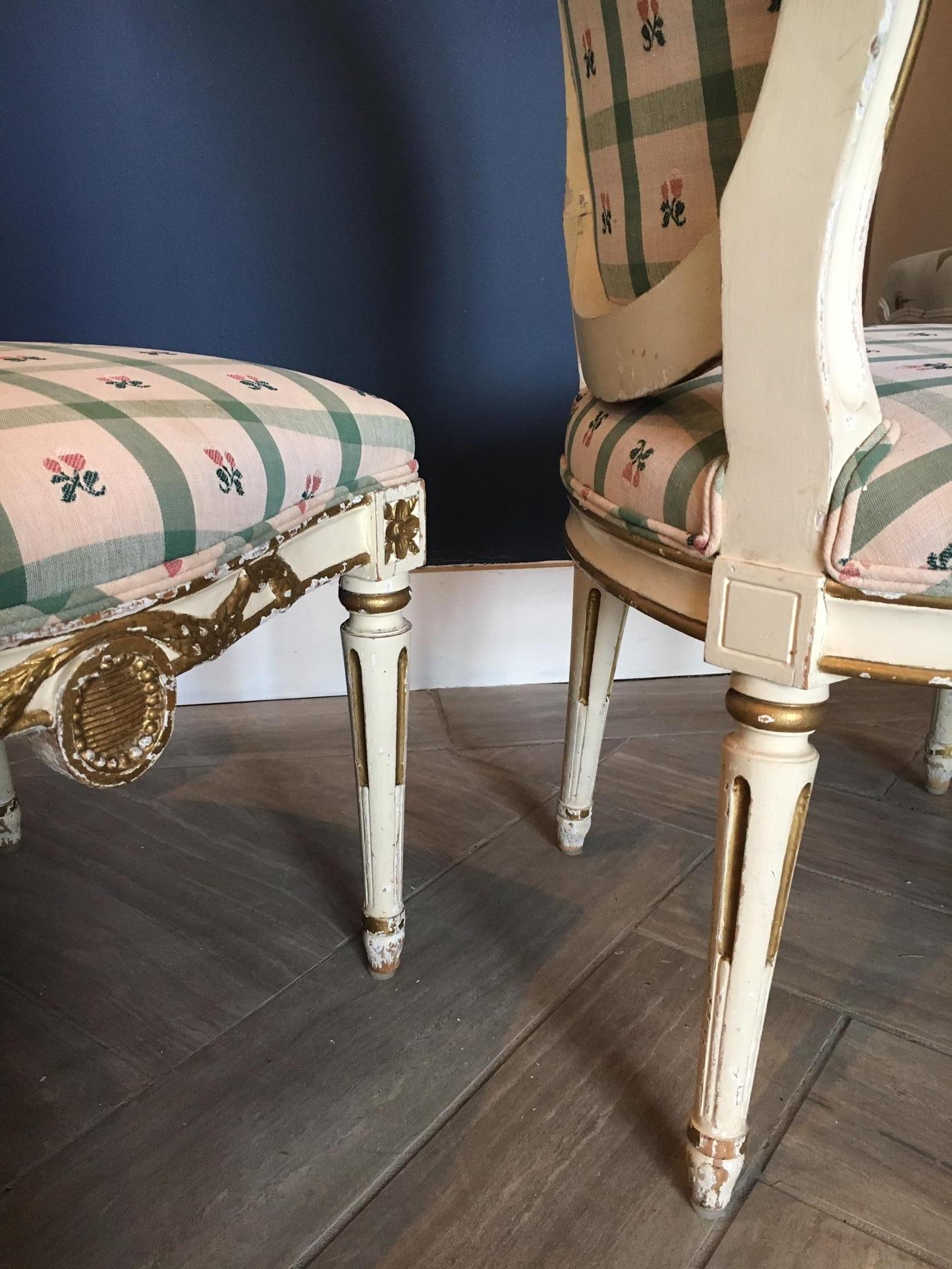 Pair Swedish 19th Century Gustavian style Parcel Gilt Side Chairs For Sale 2