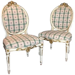 Pair Swedish 19th Century Gustavian style Parcel Gilt Side Chairs