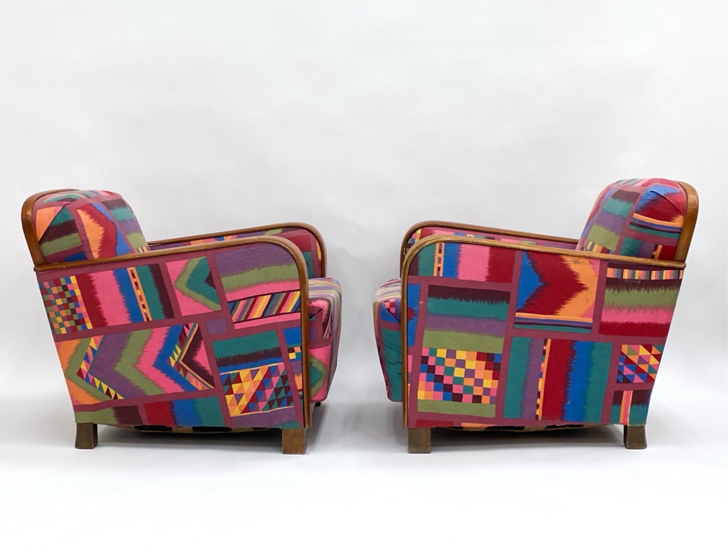 Mid-20th Century Pair Swedish Art Deco Armchairs Gorgeous Vintage Art Deco Club Chairs