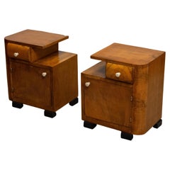 Pair Swedish Art Deco Night Stands in Burl Walnut. 1920s
