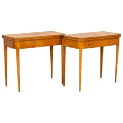 Pair, Swedish Birch Antique Game Tables Side Tables with Hidden Storage