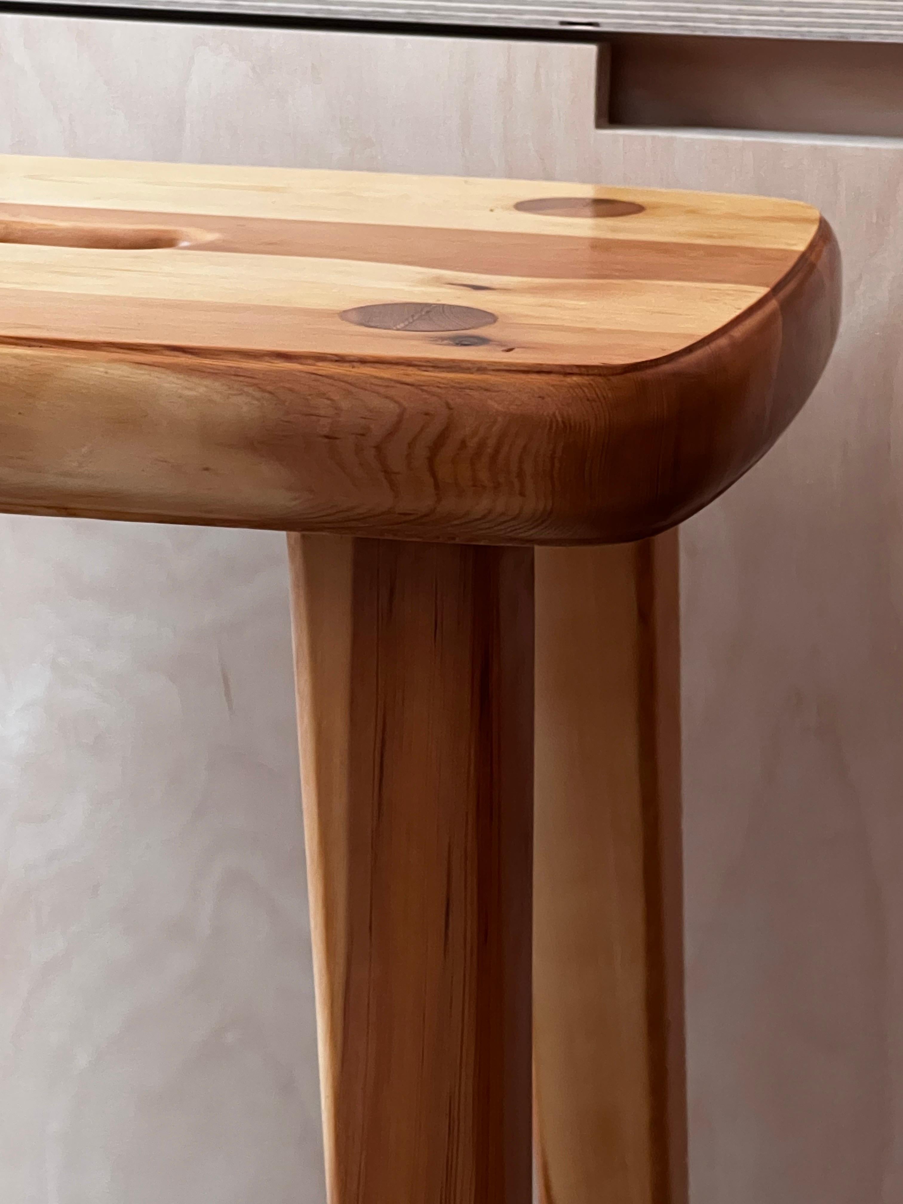 Pair Swedish Brutalist pine stools, 1950s, Handmade fine quality refinished In Good Condition For Sale In Forest, BE