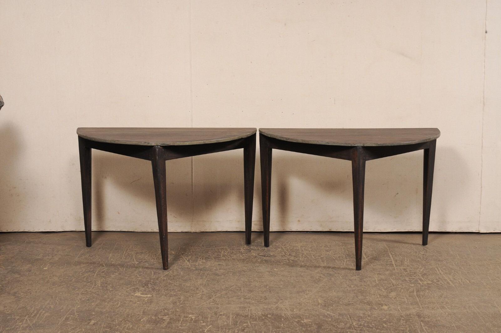 Pair Swedish Demi-Lunes (or Joined as a Center Table), Early 20th C. For Sale 5