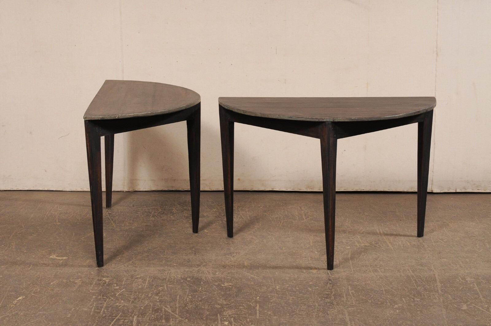 20th Century Pair Swedish Demi-Lunes (or Joined as a Center Table), Early 20th C. For Sale