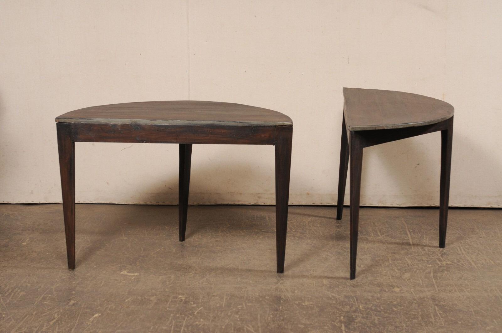 Wood Pair Swedish Demi-Lunes (or Joined as a Center Table), Early 20th C. For Sale