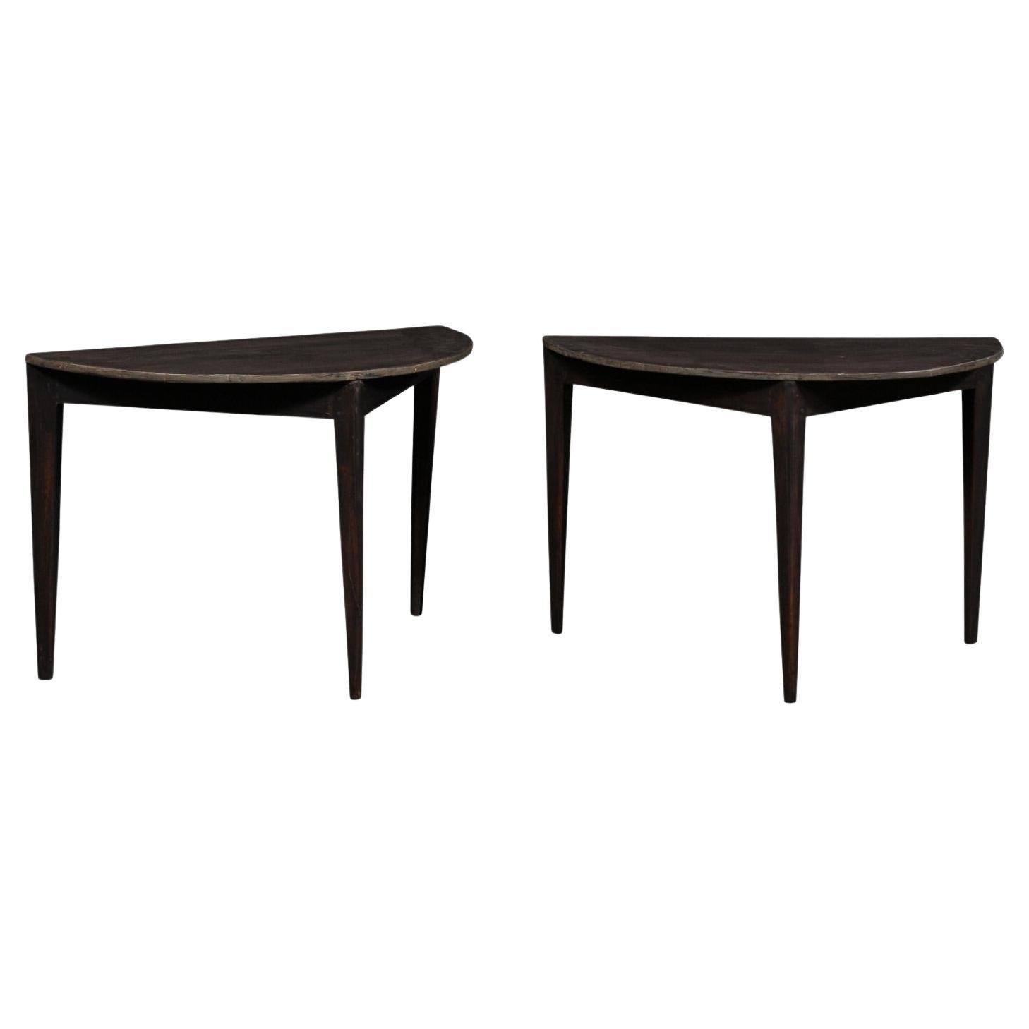 Pair Swedish Demi-Lunes (or Joined as a Center Table), Early 20th C. For Sale