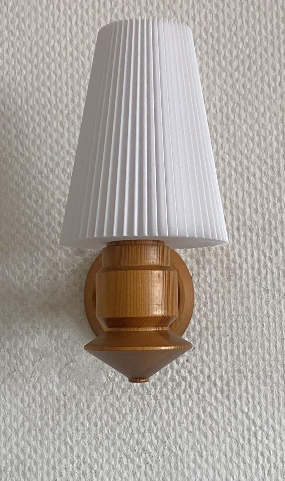 Plastic Pair Swedish Designer Pine Wall Sconces with Pleated Shades, Sweden, 1970s