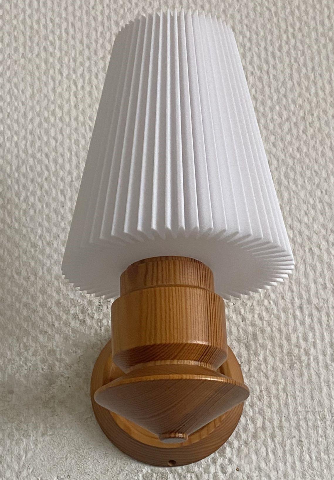 Pair Swedish Designer Pine Wall Sconces with Pleated Shades, Sweden, 1970s 1
