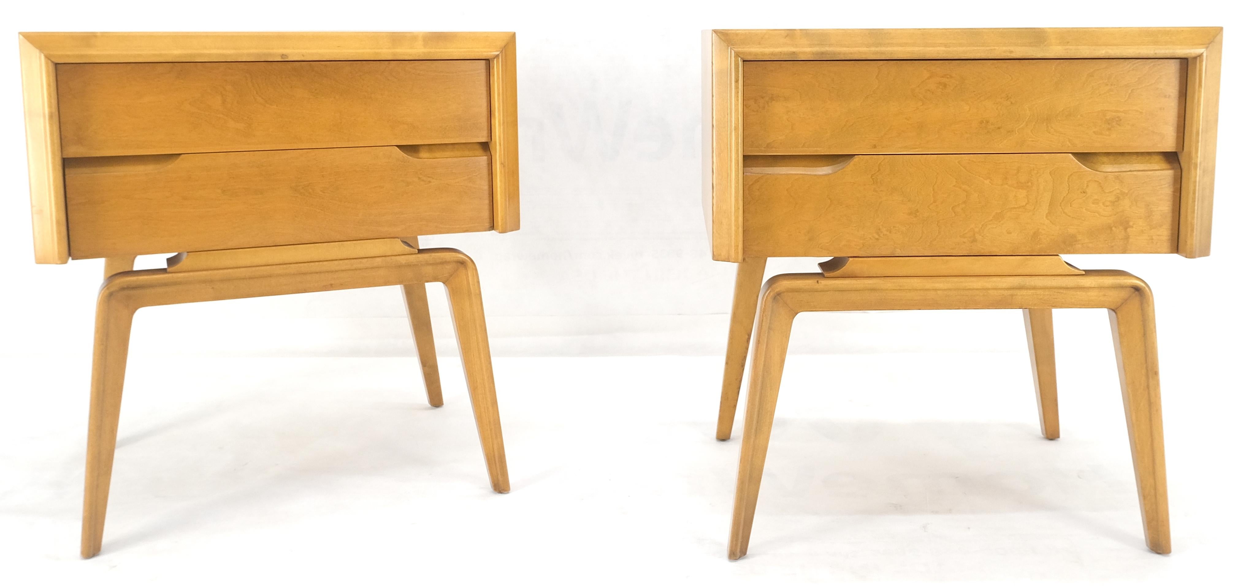 Pair Swedish Edmund Spence 2 Drawer Blond Birch Night Bed Stands Cabinets MINT! For Sale 6
