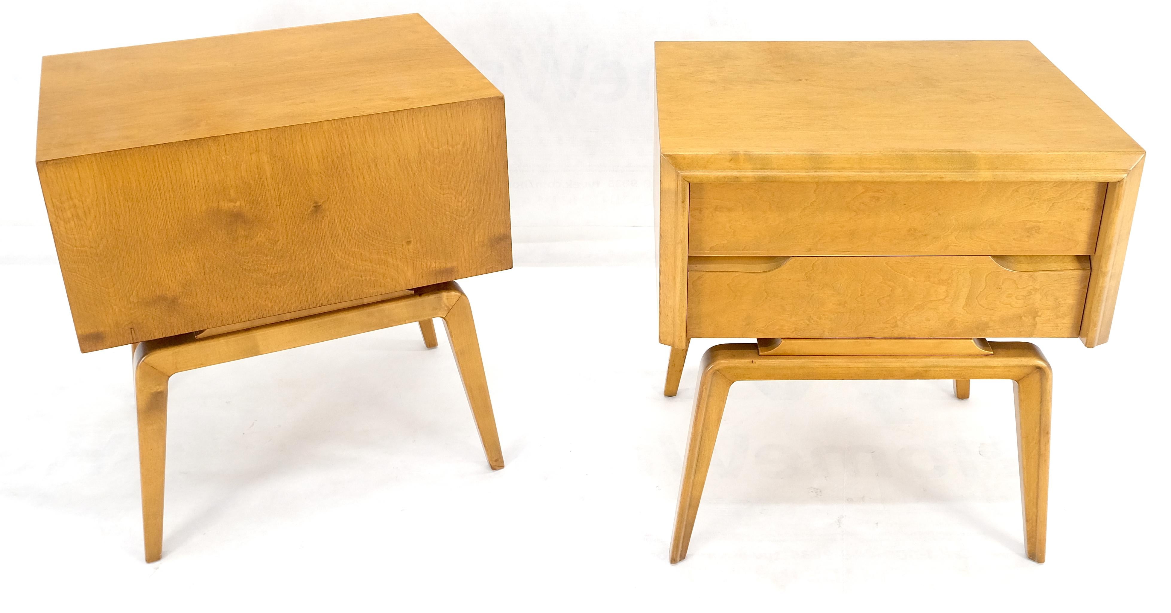 Lacquered Pair Swedish Edmund Spence 2 Drawer Blond Birch Night Bed Stands Cabinets MINT! For Sale
