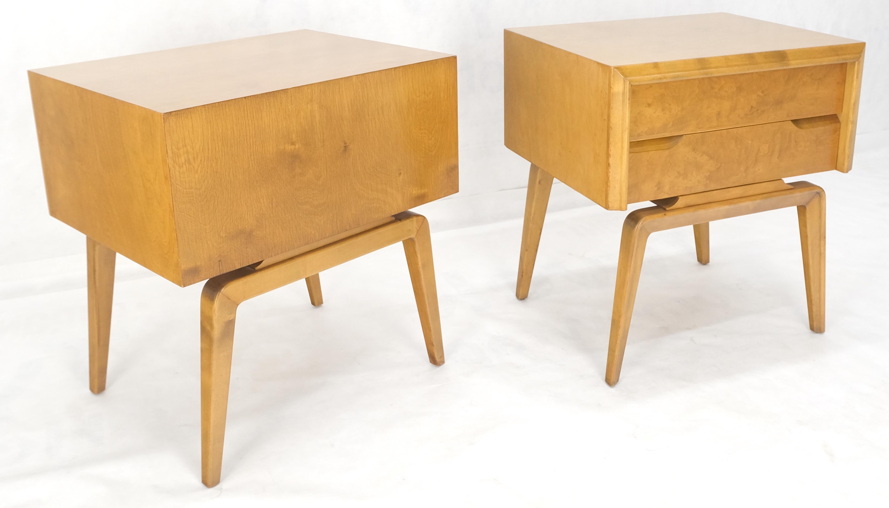 20th Century Pair Swedish Edmund Spence 2 Drawer Blond Birch Night Bed Stands Cabinets MINT! For Sale