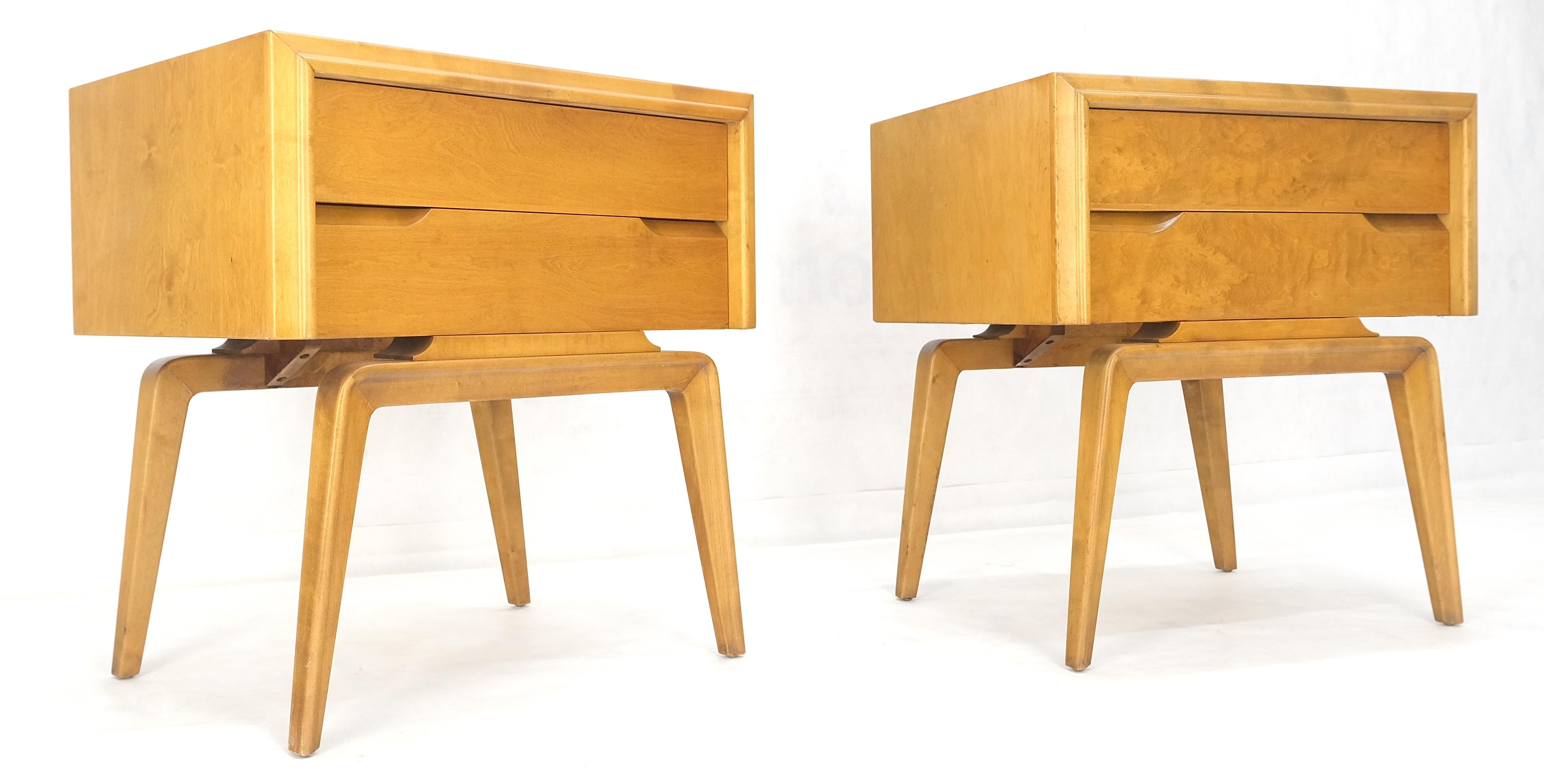 Pair Swedish Edmund Spence 2 Drawer Blond Birch Night Bed Stands Cabinets MINT! For Sale 2