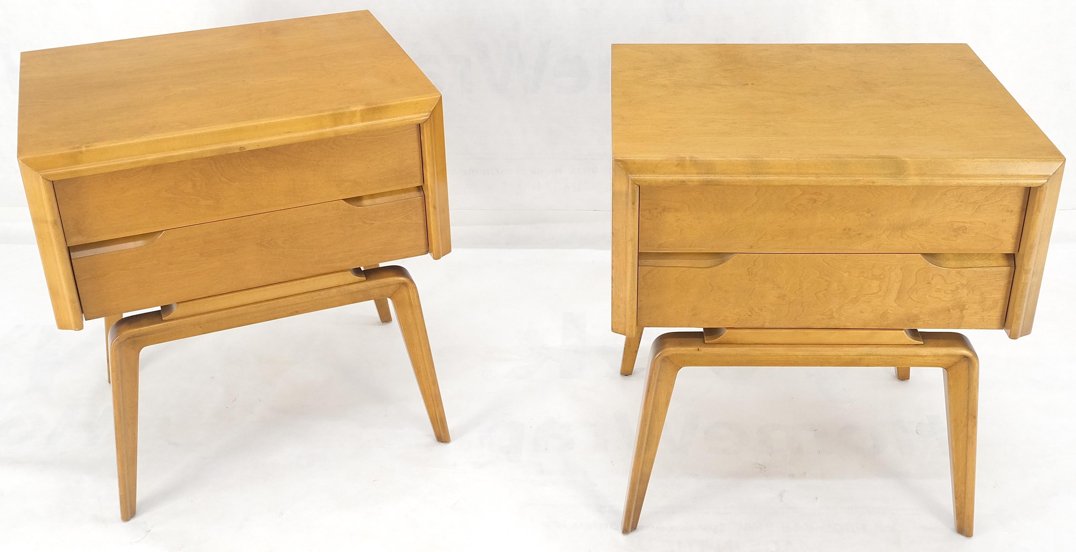 Pair Swedish Edmund Spence 2 Drawer Blond Birch Night Bed Stands Cabinets MINT! For Sale 4