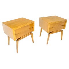 Pair Swedish Edmund Spence 2 Drawer Blond Birch Night Bed Stands Cabinets MINT!
