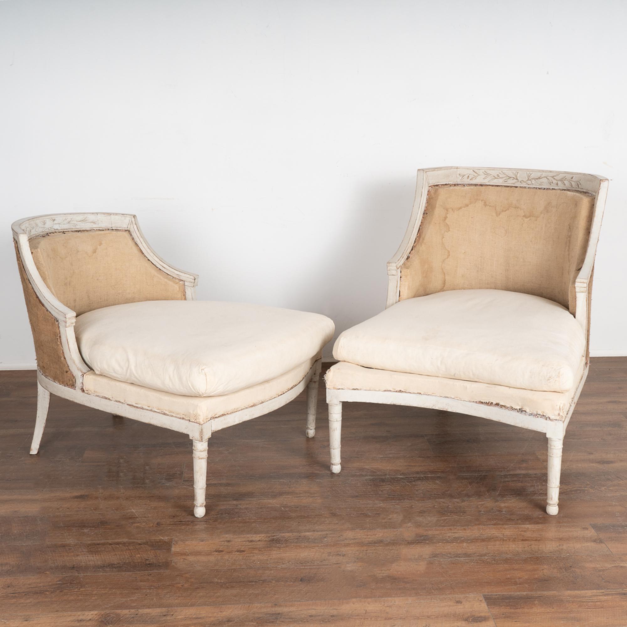 19th Century Pair, Swedish Gustavian Arm Chairs, Together Form Settee or Sofa, circa 1840