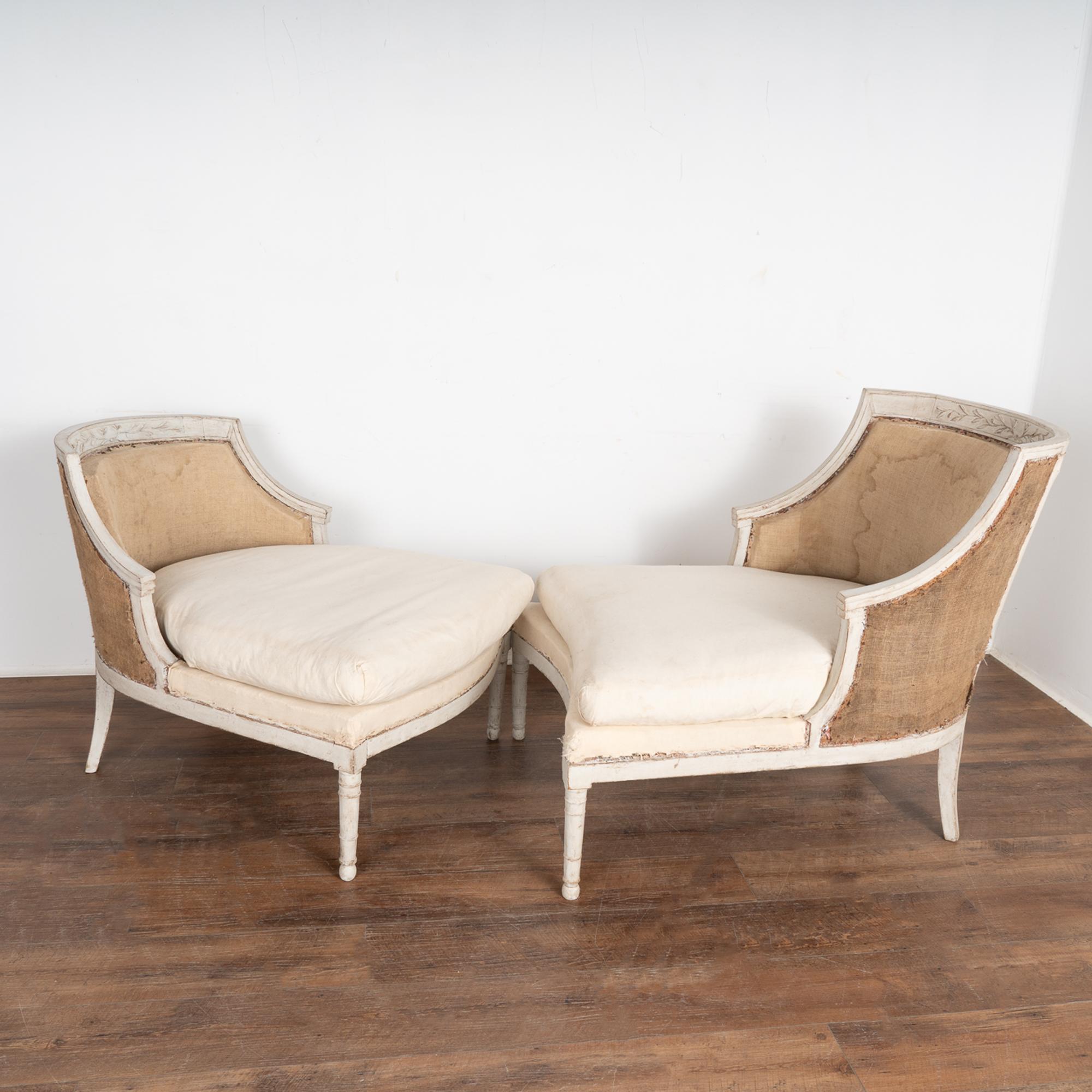 Muslin Pair, Swedish Gustavian Arm Chairs, Together Form Settee or Sofa, circa 1840