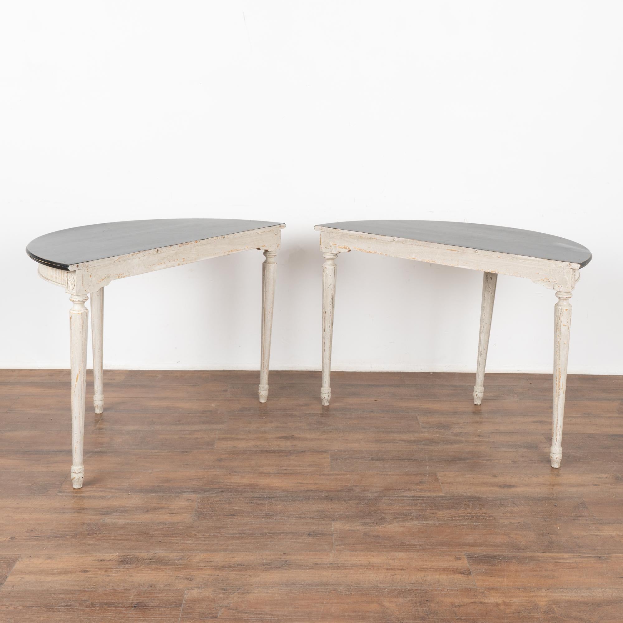 Pair Swedish Gustavian Demilune White & Black Side Tables Consoles circa 1870-90 For Sale 8