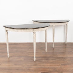 Pair Swedish Gustavian Demilune White & Black Side Tables Consoles circa 1870-90