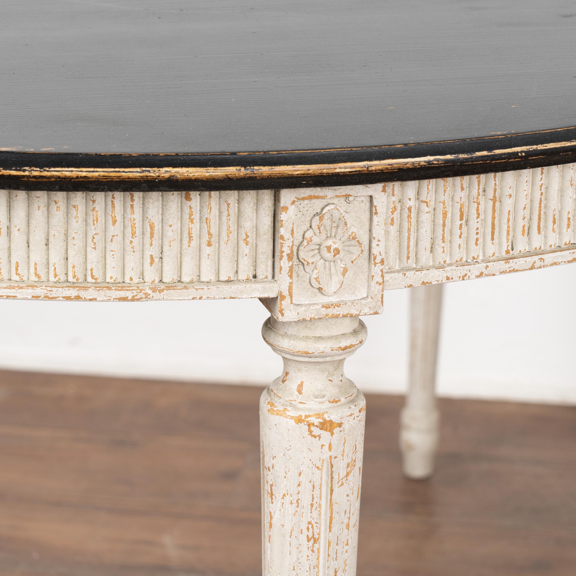 Pair Swedish Gustavian Demilune White & Black Side Tables Consoles circa 1870-90 For Sale 1