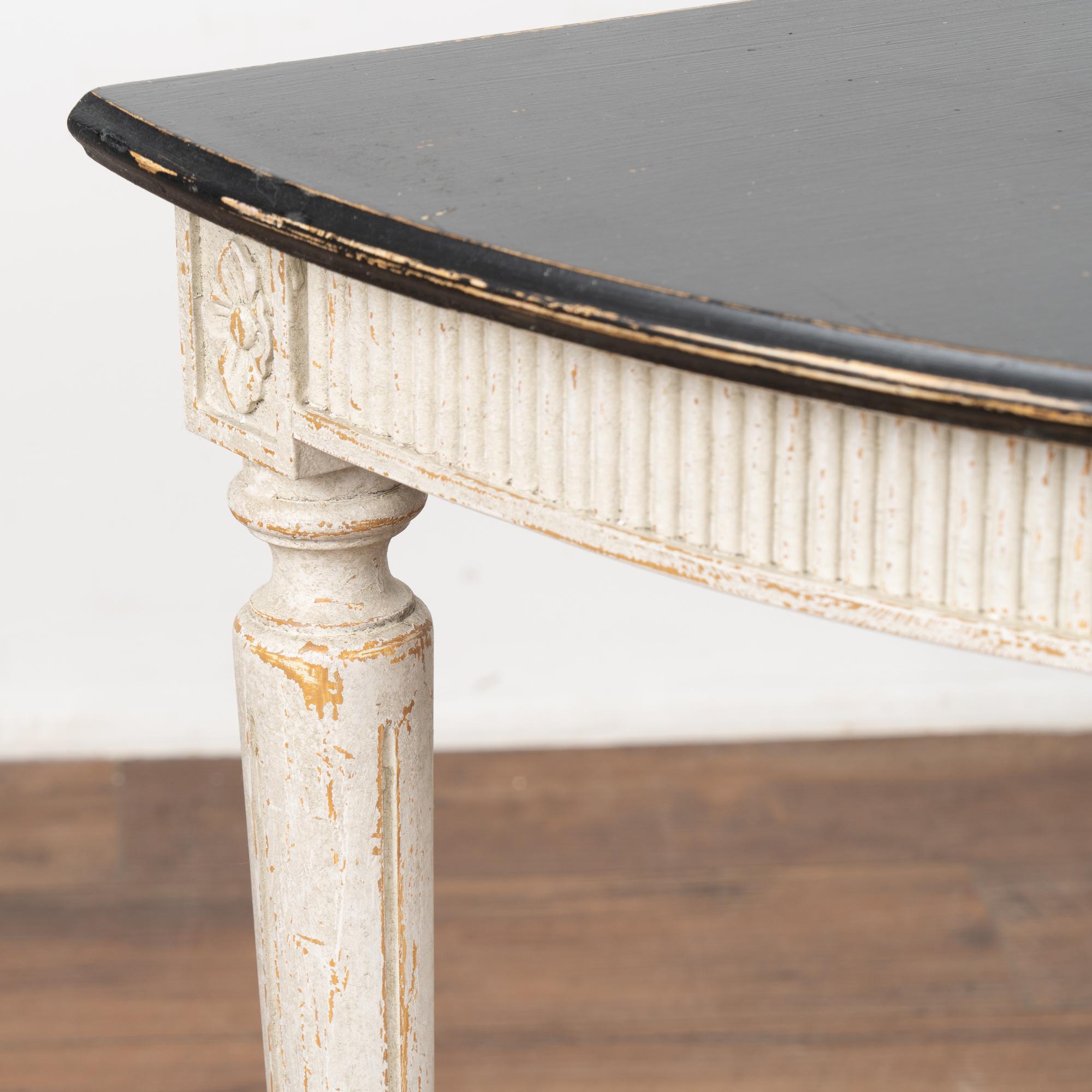 Pair Swedish Gustavian Demilune White & Black Side Tables Consoles circa 1870-90 3