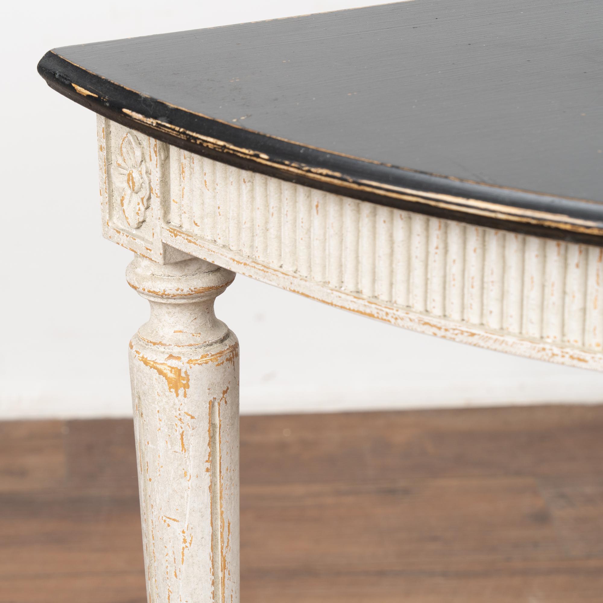 Pair Swedish Gustavian Demilune White & Black Side Tables Consoles circa 1870-90 For Sale 3