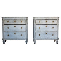 Pair Swedish Gustavian Painted Chest of Drawers Commode Tallboy Grey White