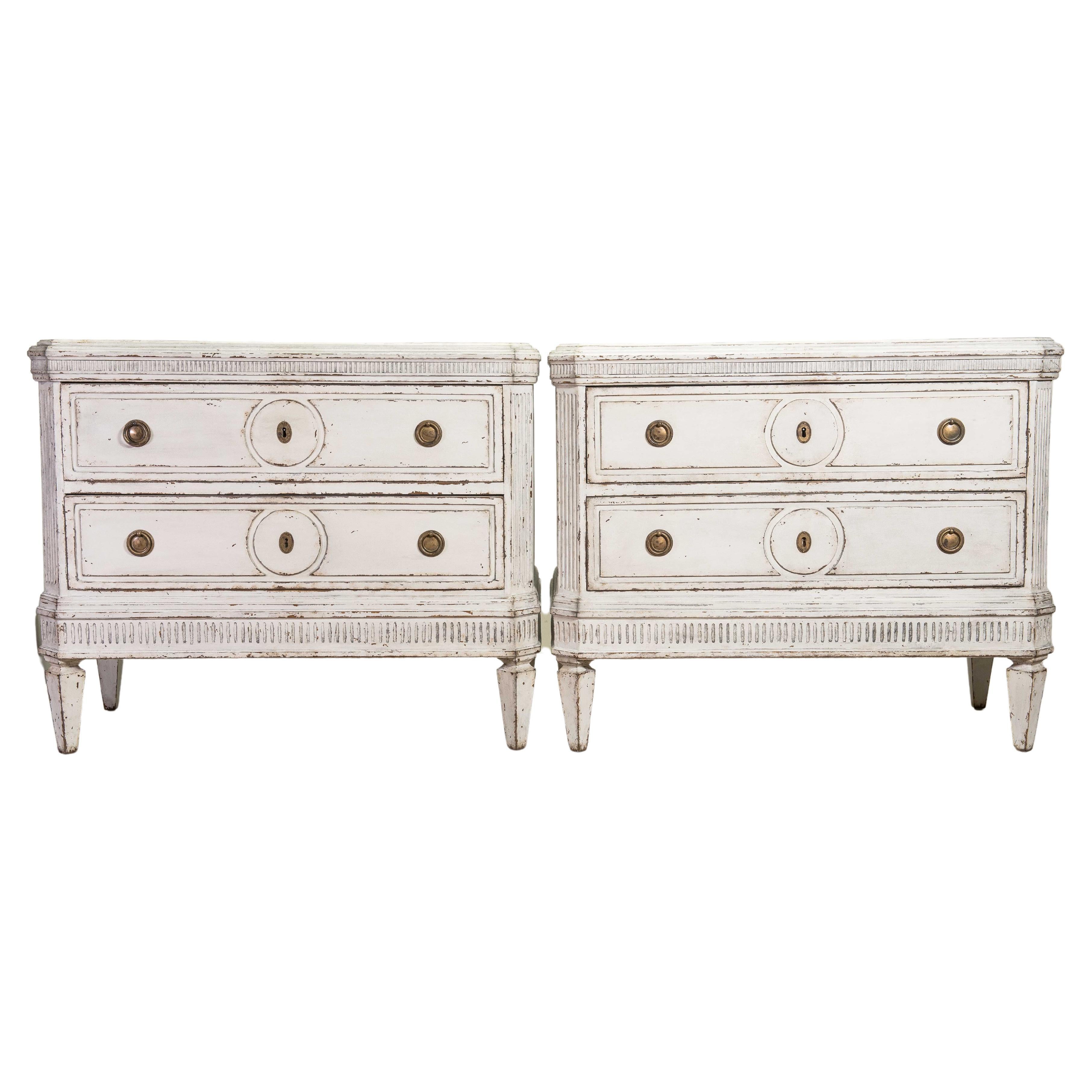 Pair Swedish Gustavian Painted Chest of Drawers Commode Tallboy Grey White