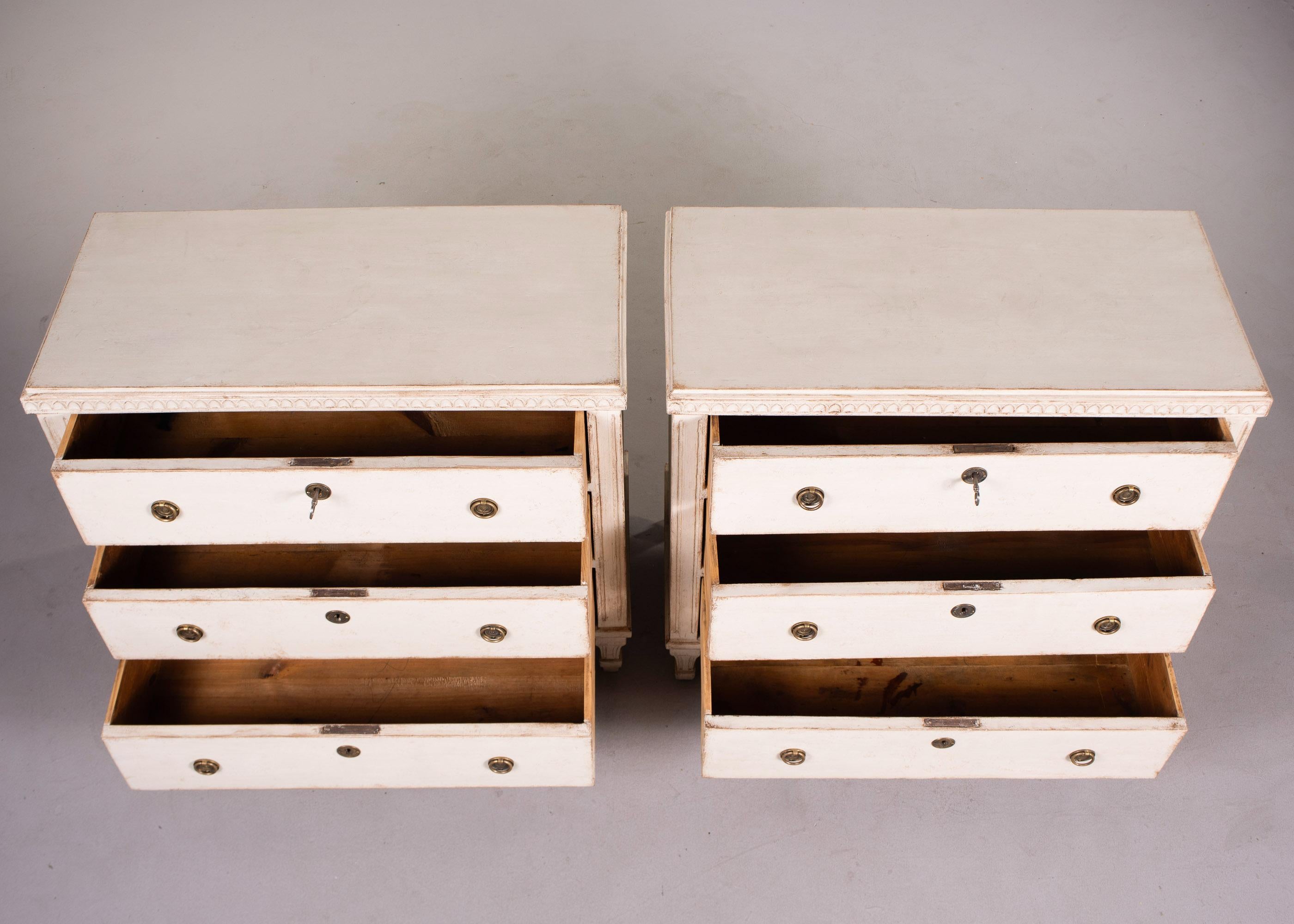 Brass Pair Swedish Gustavian Painted Commodes C. 1860