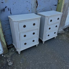 Pair Swedish Gustavian Style Painted 3 Drawer Chests Nightstands