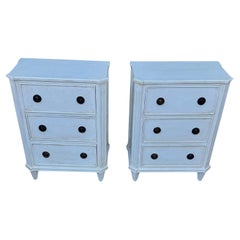 Pair Swedish Gustavian Style Painted 3 Drawer Chests Nightstands