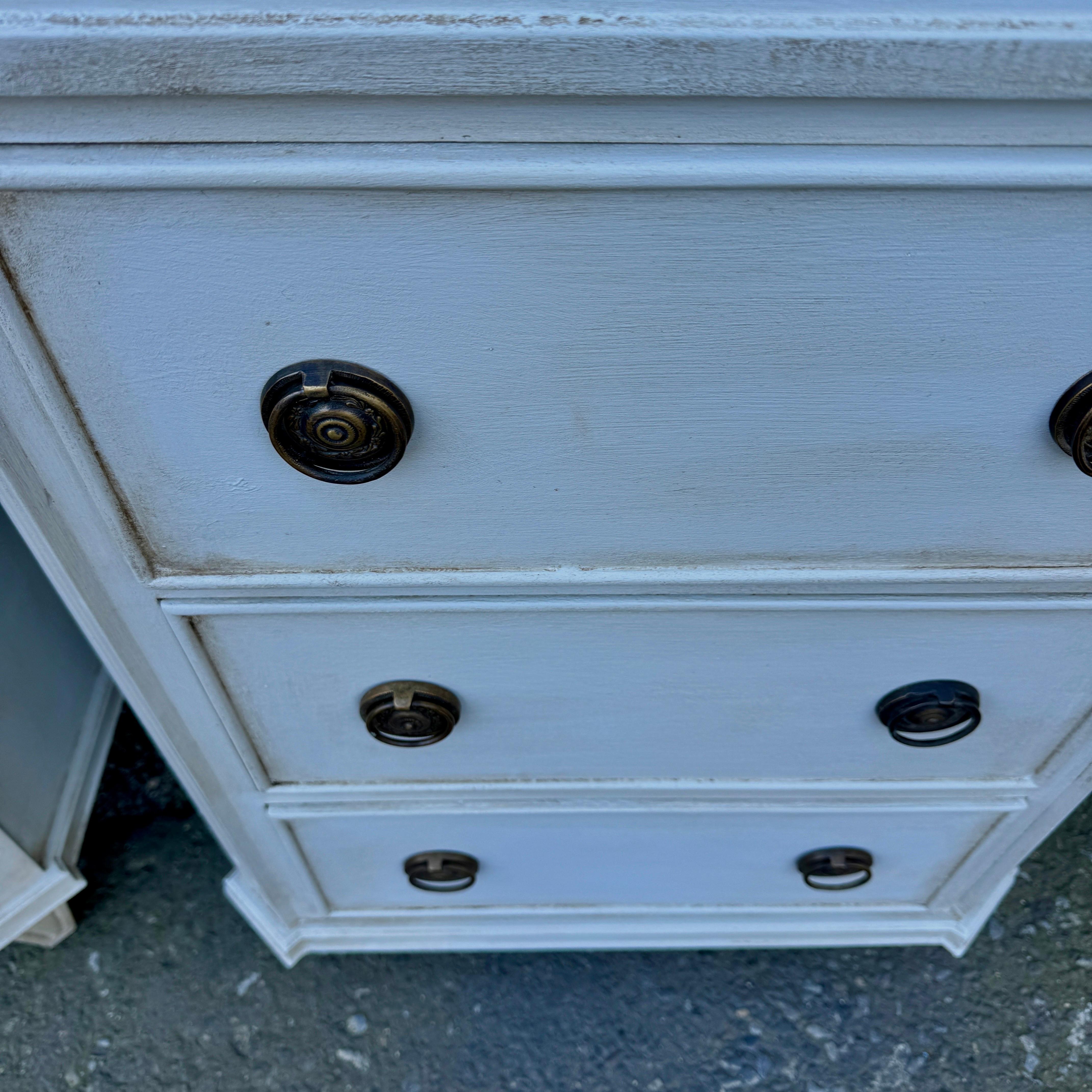 Pair Swedish Gustavian Style Painted 3 Drawer Chests Nightstands For Sale 1