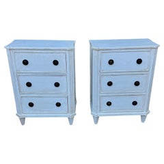 Used Pair Swedish Gustavian Style Painted 3 Drawer Chests Nightstands